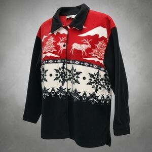 Capacity Knits Fleece Jacket Womens Large Black Red Vintage 90s Cabin Core